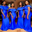 Elegant Royal Blue Off Shoulder Beadings Ruffle Mermaid Simple Bridesmaid Dresses ,BD88