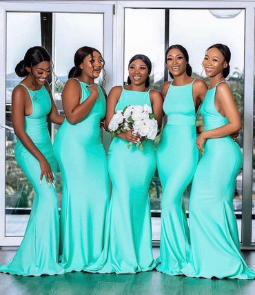 Mismached Elegant Green Square Simple Cheap Mermaid Long Bridesmaid Dresses ,BD156