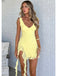 Elegant Yellow Side Slit Ruffle V Neck Mermaid Short Homecoming Dresses, HD52