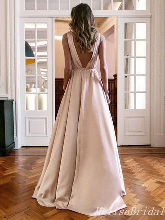 Sexy Elegant Plunging High Slit A-Line Evening Gown Maxi Long Formal Dresses Prom Dresses,MB429