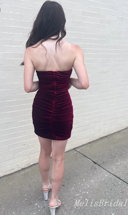 Sexy Burgundy Mermaid Simple Open Back Short Homecoming Dresses Tight , HD294
