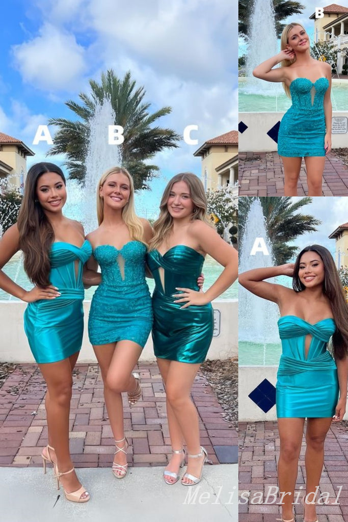 Blue Mismatched Mermaid Sweetheart Strapless Graduation Party Short Homecoming Dresses, HD459