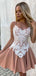 Unique Spaghetti Straps Lace Appliques A-line Short Homecoming Dresses with Pleats , HD251