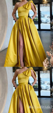 Sexy A-line Yellow Strapless Bow Knot Evening Gown Long Prom Dresses with Pleats,MB293