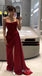 Gorgeous Burgundy Spaghetti Straps Straight Neck Sheath Long Prom Dresses to Impress with Slit ,MB942