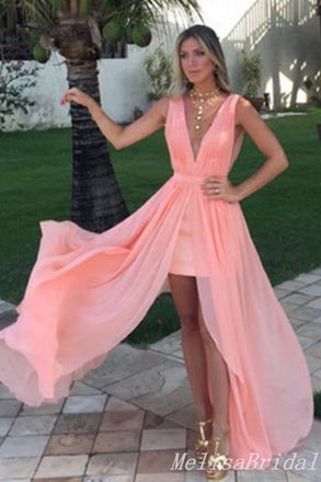Stylish Pink Plunging A-line Evening Gown Maxi Long Evening Party Prom Dresses,MB739