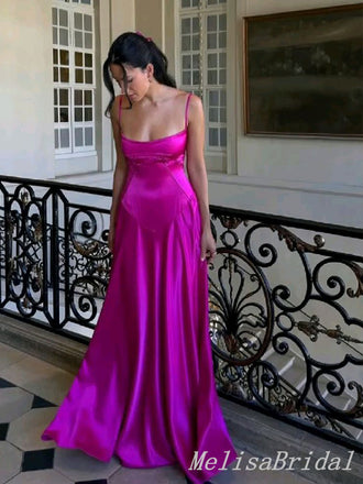 Elegant Spaghetti Straps Straight Neck A-line Long Prom Dresses to Impress ,MB931