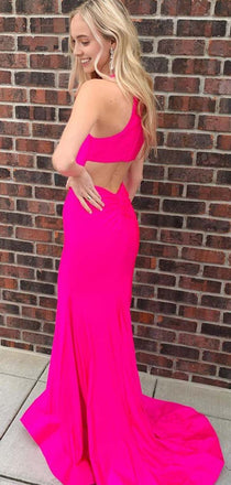 Elegant Halter Bright Pink Strapless Mermaid Evening Prom Dresses,MB80