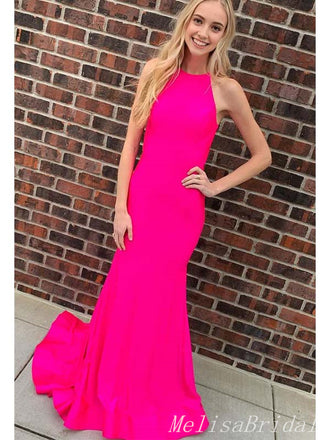 Elegant Halter Bright Pink Strapless Mermaid Evening Prom Dresses,MB80