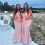 Pink Spaghetti Straps V Neck Mermaid Long Bridesmaid Dresses ,BD242