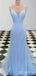 Sparkle Light Blue Spaghetti Straps Mermaid Evening Gown Maxi Long Evening Party Prom Dresses,MB684