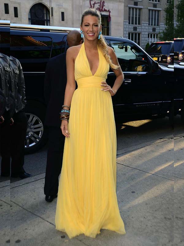 Elegant Yellow Plunging Halter V Neck A-line Long Party Dress Prom Dresses,MB1067