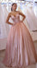 Shiny Blush Pink Strapless V Neck A-line Ball Gown Long Party Dress Prom Dresses,MB1068