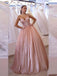 Shiny Blush Pink Strapless V Neck A-line Ball Gown Long Party Dress Prom Dresses,MB1068