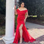 Red Off Shoulder V Neck Mermaid Long Bridesmaid Dresses with Slit ,BD244