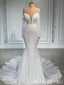 White Plunging Ruffles Mermaid Strapless Long Sleeves Evening Gown Long Evening Party Prom Dresses,MB869