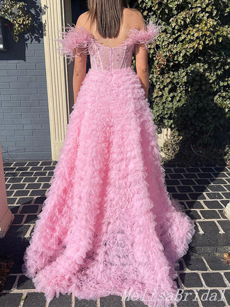 Stylish Pink Sweetheart Sheer Corset Bodice A-line Evening Gown Long Evening Party Prom Dresses,MB870