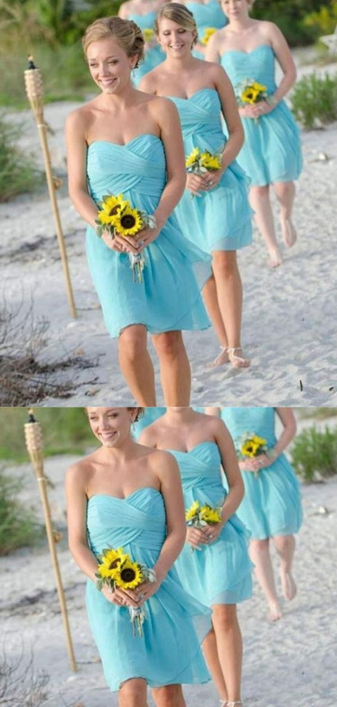 Elegant Unique A-line Tulle Strapless Sweetheart Short Bridesmaid Dresses,BD195