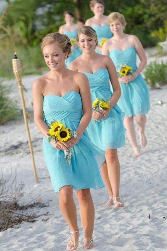 Elegant Unique A-line Tulle Strapless Sweetheart Short Bridesmaid Dresses,BD195