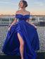 Elegant Blue Strapless Side Slit Off Shoulder A-line Long Party Dress Prom Dresses,MB1069