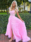 Stylish Pink Sweetheart Sheer Corset Bodice A-line Evening Gown Long Evening Party Prom Dresses,MB870