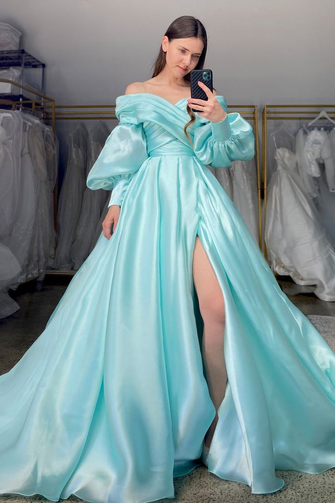 Elegant Blue Strapless A-line Long Party Dress Prom Dresses,MB1070