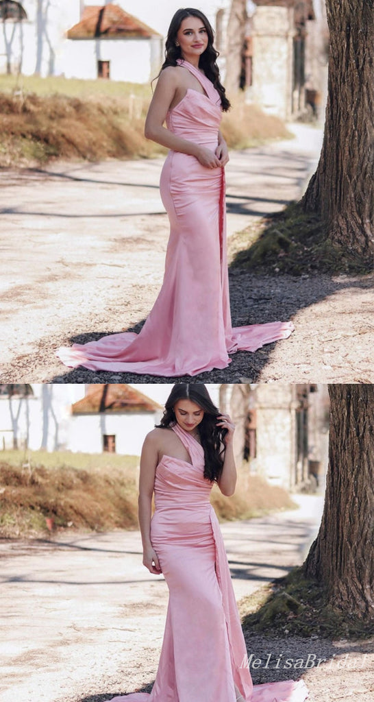 Stylish Pink One Shoulder Mermaid Long Bridesmaid Dresses ,BD246