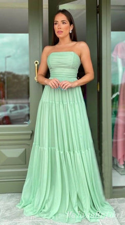 Green Strapless A-line Evening Gown Long Evening Party Prom Dresses,MB871