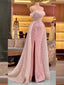 Shiny Pink Off Shoulder Mermaid Side Slit Long Party Dress Prom Dresses,MB1072