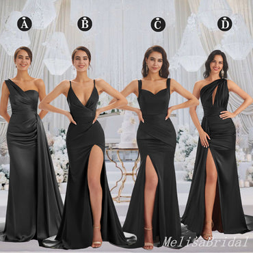 Stylish Mismatched Black Long Bridesmaid Dresses ,BD249