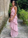 Light Pink Halter Tiered A-line Evening Gown Long Evening Party Prom Dresses,MB874