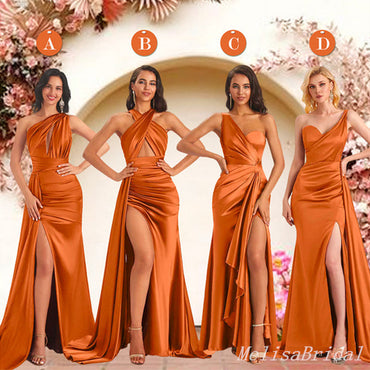 Stylish Mismatched Orange Long Bridesmaid Dresses ,BD250