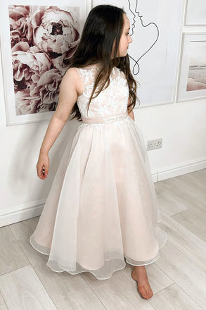 Elegant White Tulle Lace Appliques A-Line Cheap Simple Long Flower Girl Dresses,FG54