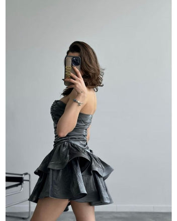 Elegant Grey Ruffles Pleats Mermaid Cheap Simple Short Homecoming Dresses, HD71