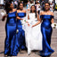 Elegant Royal Blue Off Shoulder Simple Cheap Mermaid Long Bridesmaid Dresses ,BD157