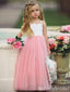 White And Light Pink A-Line Spaghetti Straps Long Tulle Gown Flower Girl Dresses,FG58