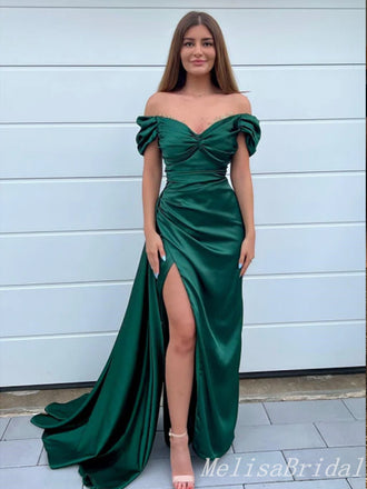 Sexy Green Sweetheart Off-the-shoulder High Slit Sheath Evening Gown Long Prom Dresses,MB333