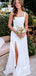 Elegant White  Strapless Side Slit Ruffle Evening Prom Dresses,MB81