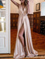 Sexy Elegant Plunging High Slit A-Line Evening Gown Maxi Long Formal Dresses Prom Dresses,MB429