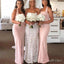 Elegant Pink Halter Side Slit Simple Cheap Mermaid Long Bridesmaid Dresses ,BD137