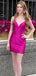 Elegant Pink Spaghetti Straps Pleats V Neck Simple Cheap Sheath Short Homecoming Dresses, HD191