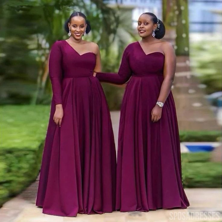 Elegant Wine Red One Shoulder Simple Cheap A-Line Long Bridesmaid Dresses ,BD127