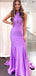 Sexy Purple Halter Strapless  Simple Mermaid Cheap Long Evening Prom Dresses,MB93