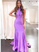 Sexy Purple Halter Strapless  Simple Mermaid Cheap Long Evening Prom Dresses,MB93