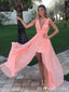 Stylish Pink Plunging A-line Evening Gown Maxi Long Evening Party Prom Dresses,MB739