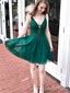 Elegant green Spaghetti Straps Appliques Lace V Neck Short Homecoming Dresses, HD38