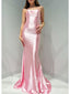 Elegant Pink Soft Satin Simple Halter Lace Up Back Mermaid Long Evening Prom Dresses,MB111