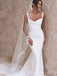 Elegant White Satin Spaghetti straps Mermaid V Neck Wedding Dresses, WD28