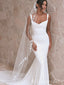 Elegant White Satin Spaghetti straps Mermaid V Neck Wedding Dresses, WD28