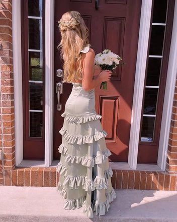 Elegant Green Spaghetti straps V-neck Long Formal Dress to Impress,MB11110